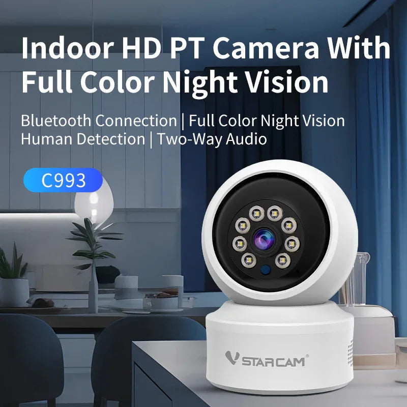 C993 | 720P WiFi Indoor PTZ Camera - 360° Pan/Tilt for Home Security - Vstarcam