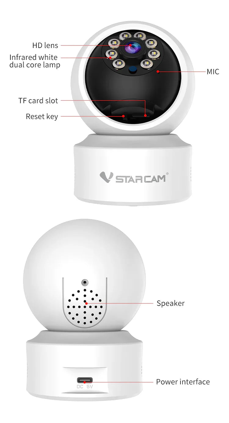 C993 | 720P WiFi Indoor PTZ Camera - 360° Pan/Tilt for Home Security - Vstarcam