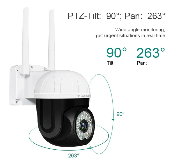 CS662 | 1080P WiFi PTZ Camera - Dual Night Vision & Red Blue Lights Alarm - Vstarcam