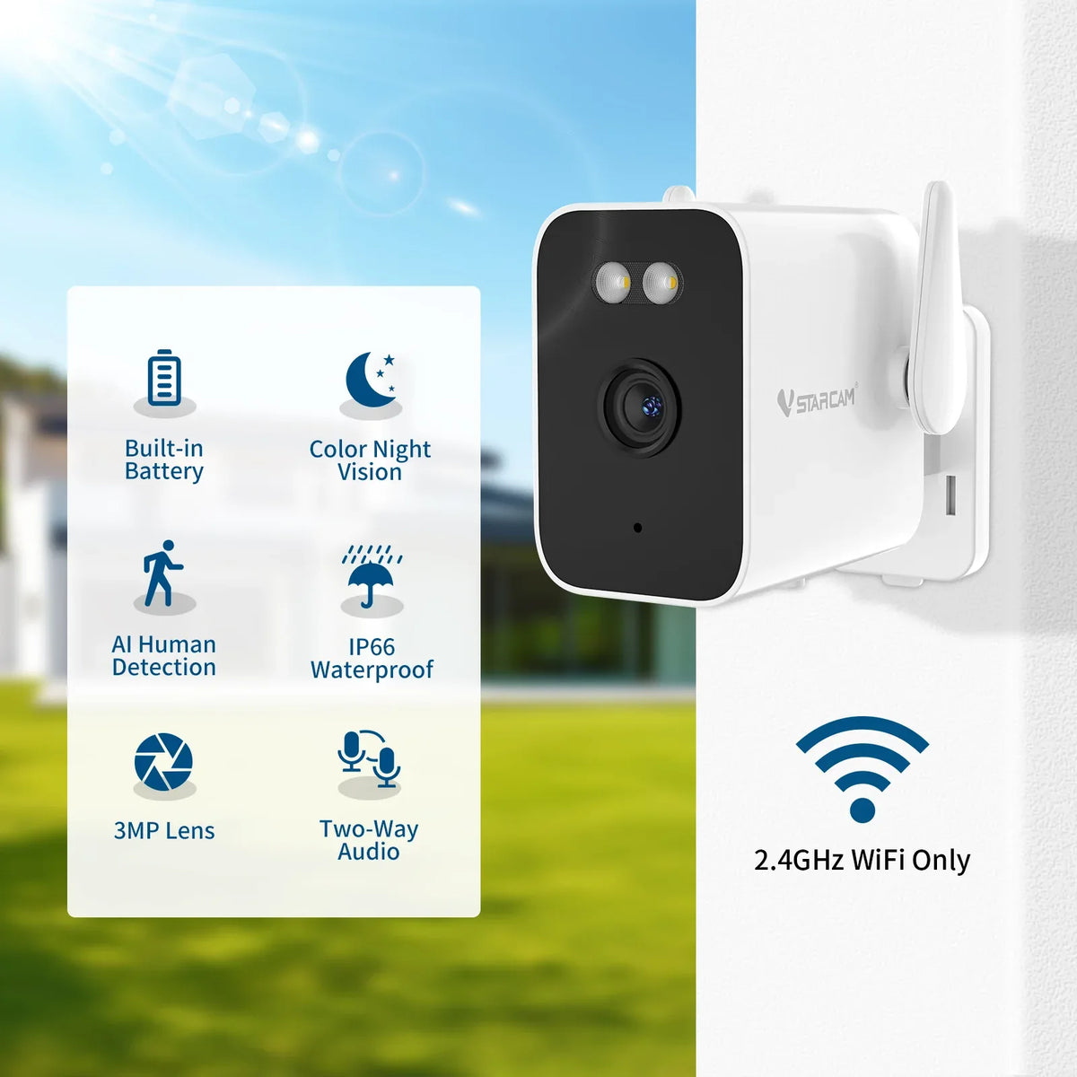 CS5 | 3MP Battery Powered Security Camera - Wire-Free with Night Vision - Vstarcam