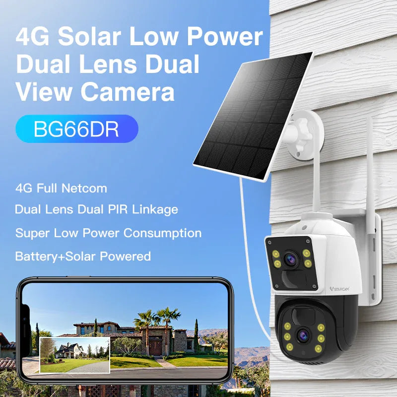 BG66DR | Dual-Lens 4G LTE Solar Camera - 10000mAh Battery & Low Power - Vstarcam