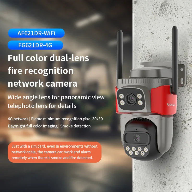 AF621DR | 4G Dual-Lens Outdoor Camera - AI Fire Detection & Auto Tracking - Vstarcam