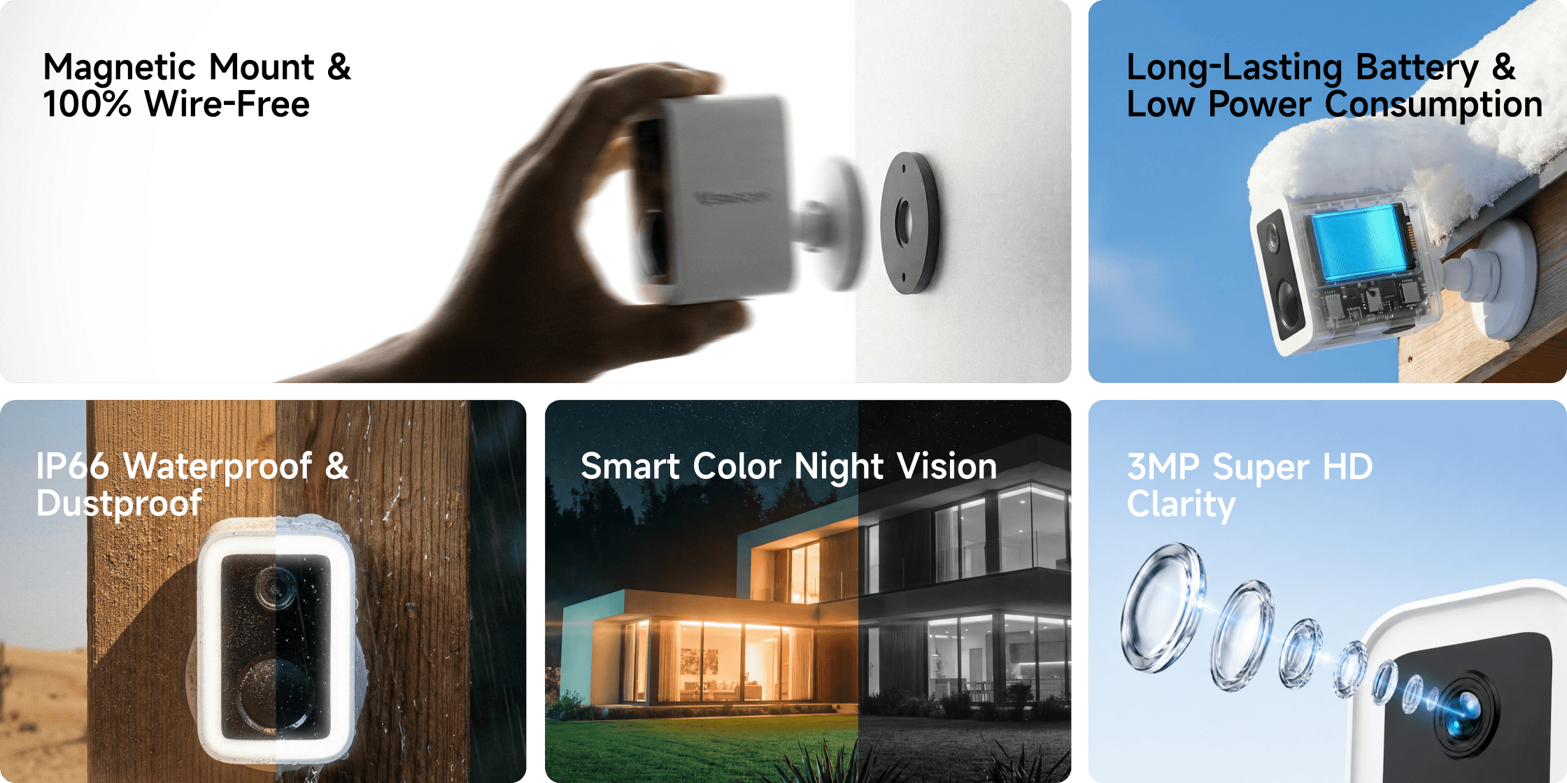 SMART IP CAMERA CTIPC-295C IP66 H.264対応 B554 | 3MP Wireless Battery Camera w/ Magnetic Mount | VStarcam