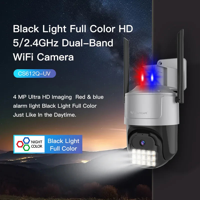 CS612Q-UV | 4MP Black Light Camera - Full-Color Night Vision, AI Tracking & 5/2.4GHz WiFi - Vstarcam