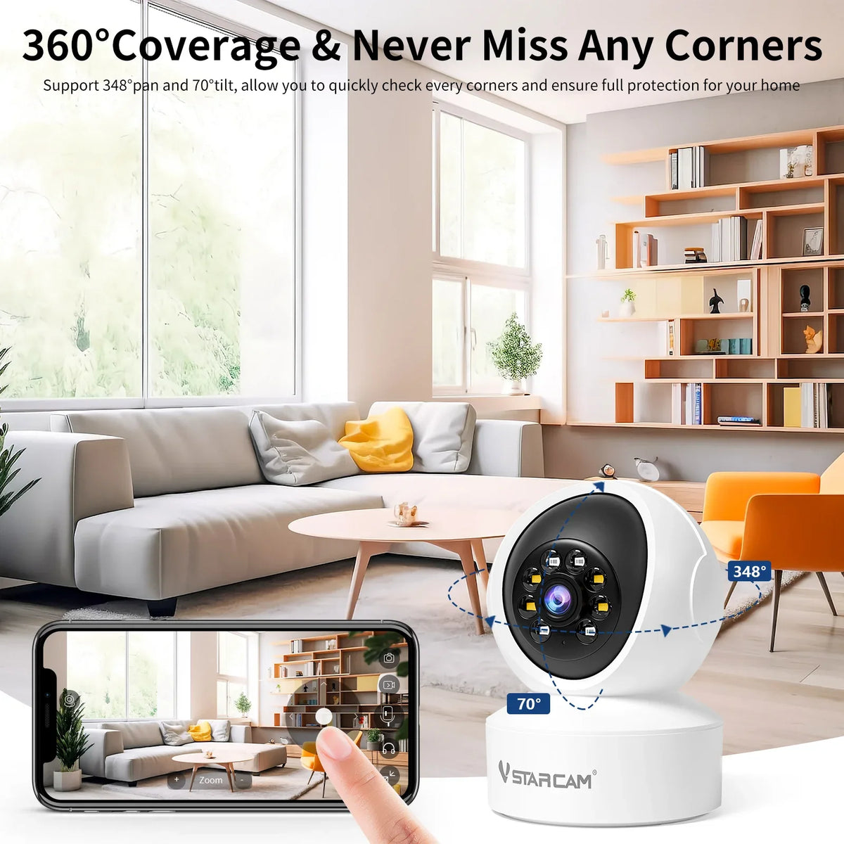 CS49L | 3MP WiFi PTZ Camera - 350° Rotation, AI Detection & Full-Color Night Vision - Vstarcam