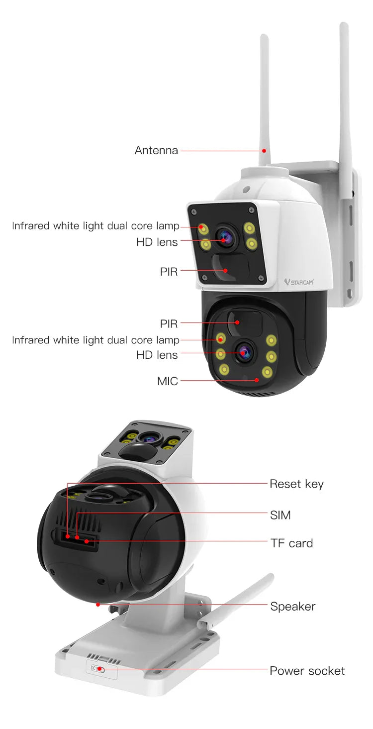 BG66DR | Dual-Lens 4G LTE Solar Camera - 10000mAh Battery & Low Power - Vstarcam