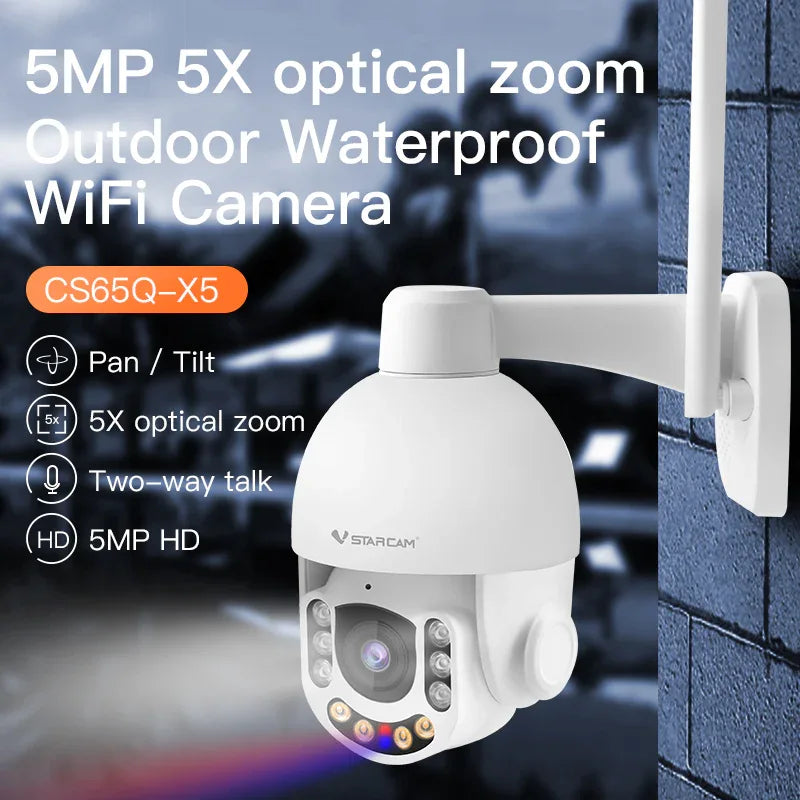 CS65Q-X5 | 4MP PTZ Camera - 5X Optical Zoom, Auto Tracking & Sound/Light Alarm - Vstarcam