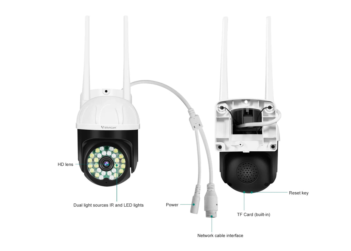 CS662 | 1080P WiFi PTZ Camera - Dual Night Vision & Red Blue Lights Alarm - Vstarcam