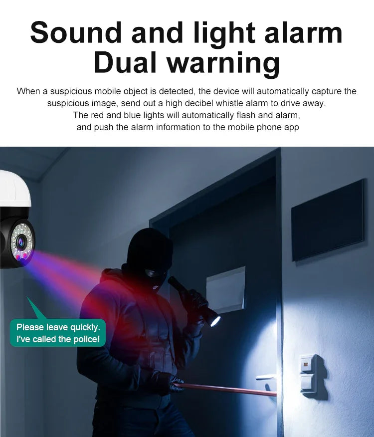 CS662 | 1080P WiFi PTZ Camera - Dual Night Vision & Red Blue Lights Alarm - Vstarcam