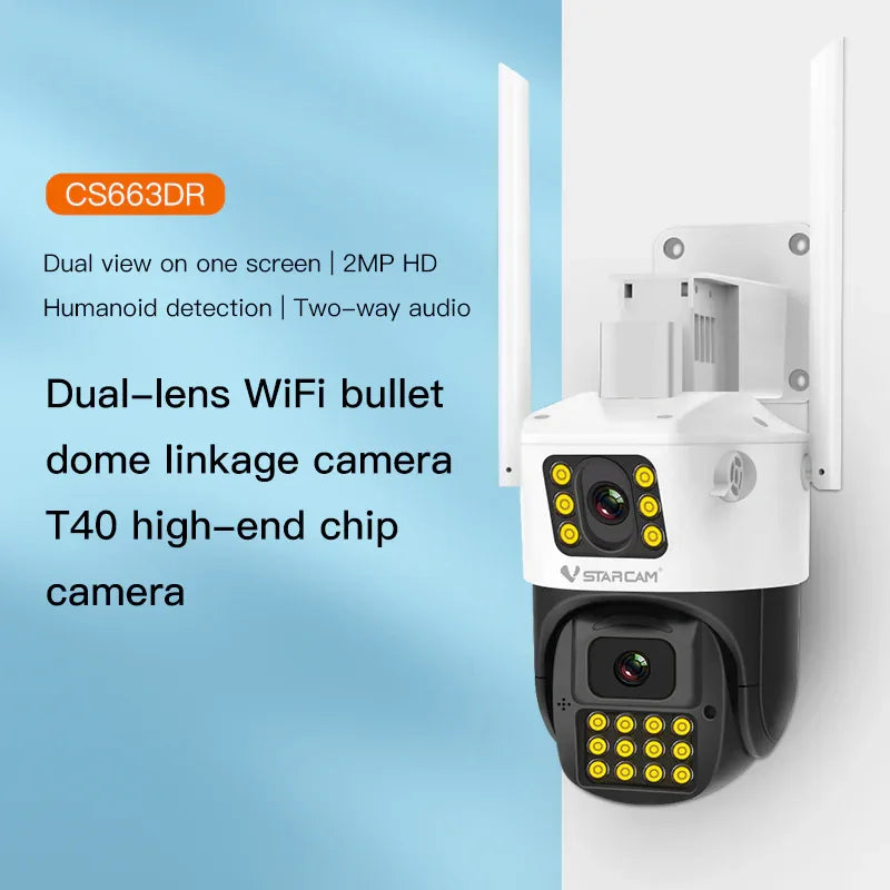 CS663DR | 3MP Dual Lens Outdoor Camera - Split-Screen, PTZ Linkage & IP66 Waterproof - Vstarcam
