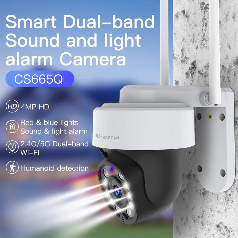 CS665Q | 4MP Dual-Band WiFi PTZ Camera - Red & Blue Light Alarm - Vstarcam