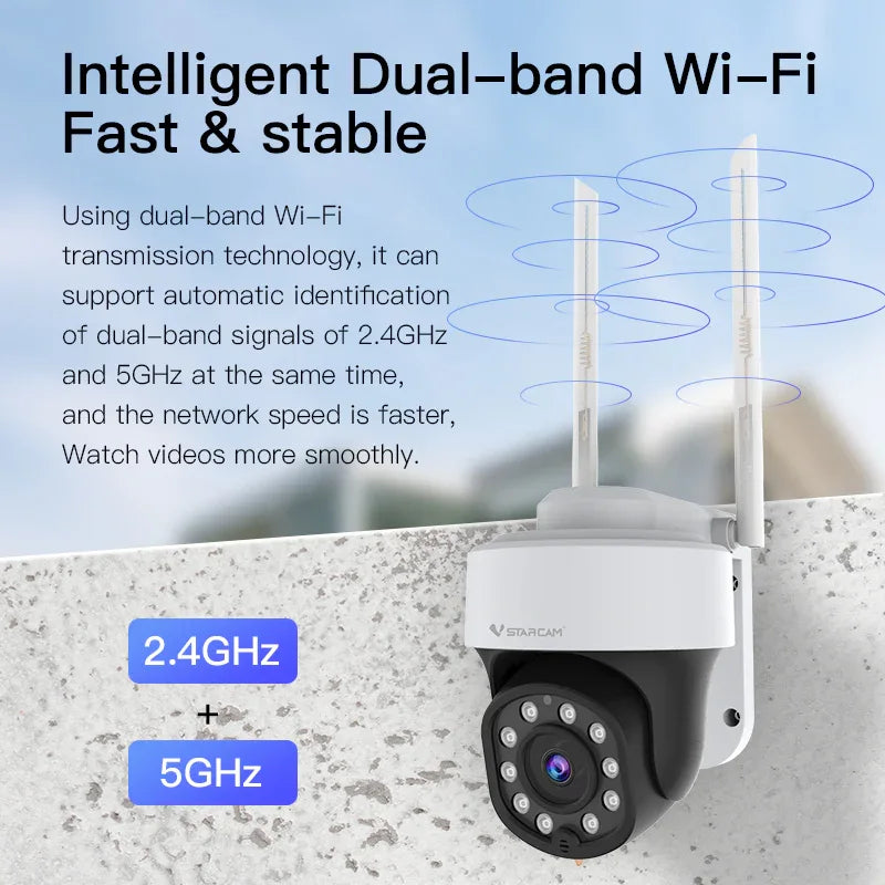 CS665Q | 4MP Dual-Band WiFi PTZ Camera - Red & Blue Light Alarm - Vstarcam