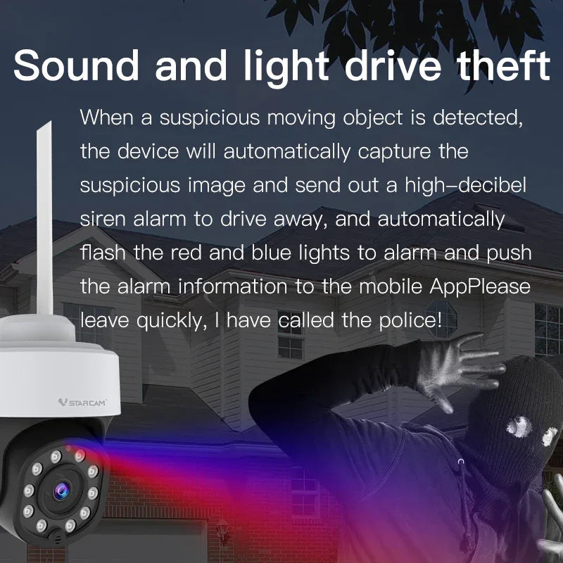CS665Q | 4MP Dual-Band WiFi PTZ Camera - Red & Blue Light Alarm - Vstarcam