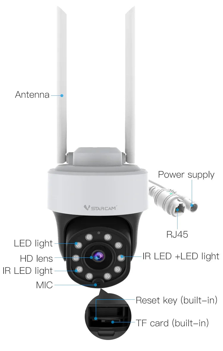 CS665Q | 4MP Dual-Band WiFi PTZ Camera - Red & Blue Light Alarm - Vstarcam