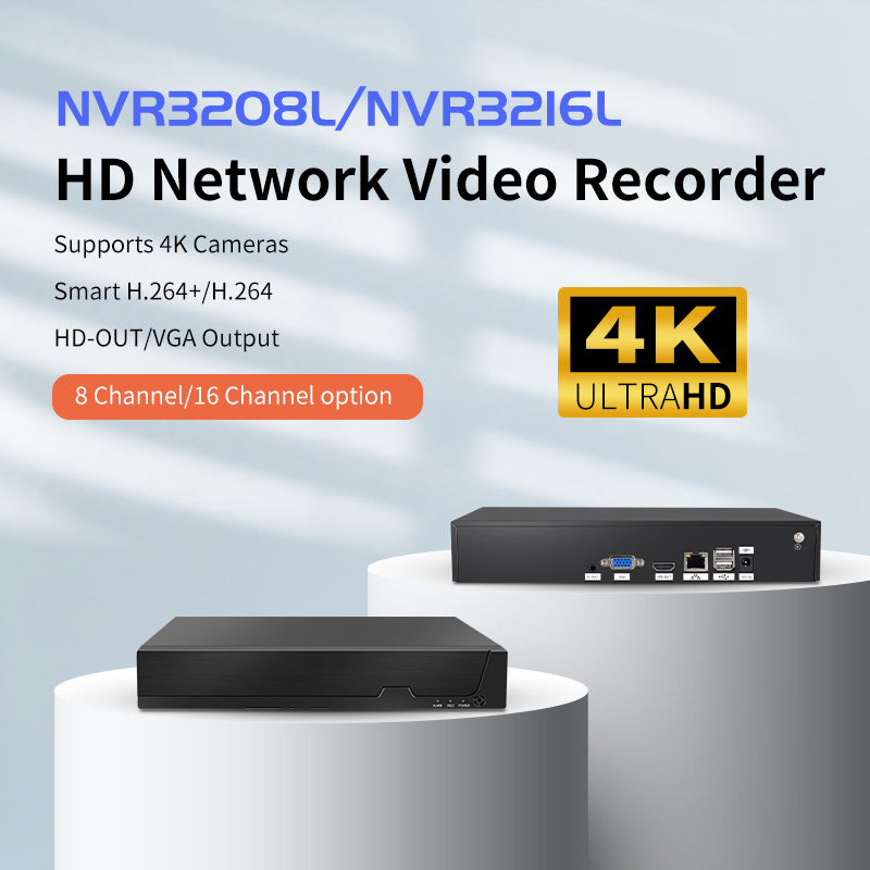 NVR3208L/NVR3216L | 8/16CH ONVIF NVR for 8MP Cameras - H.265+ 12TB HDD & HDMI/VGA Output