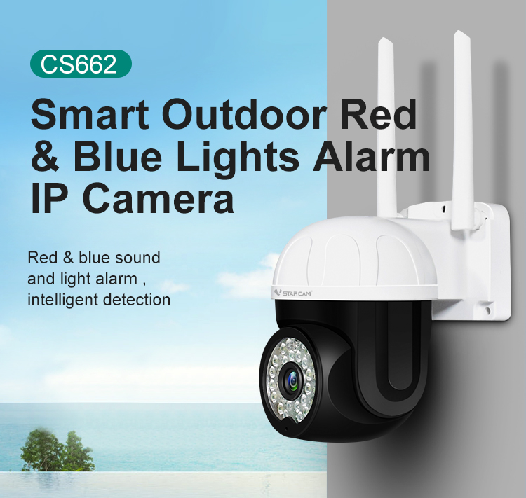 CS662 Smart Outdoor Red&Blue Lights Alarm IP Camera 